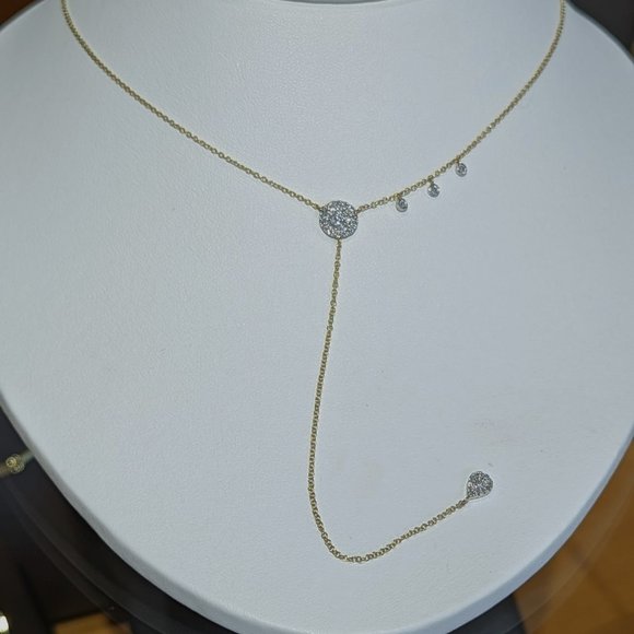 Meira T Teardrop Diamond Pave Lariat Necklace in 14 Karat Gold - Picture 1 of 7